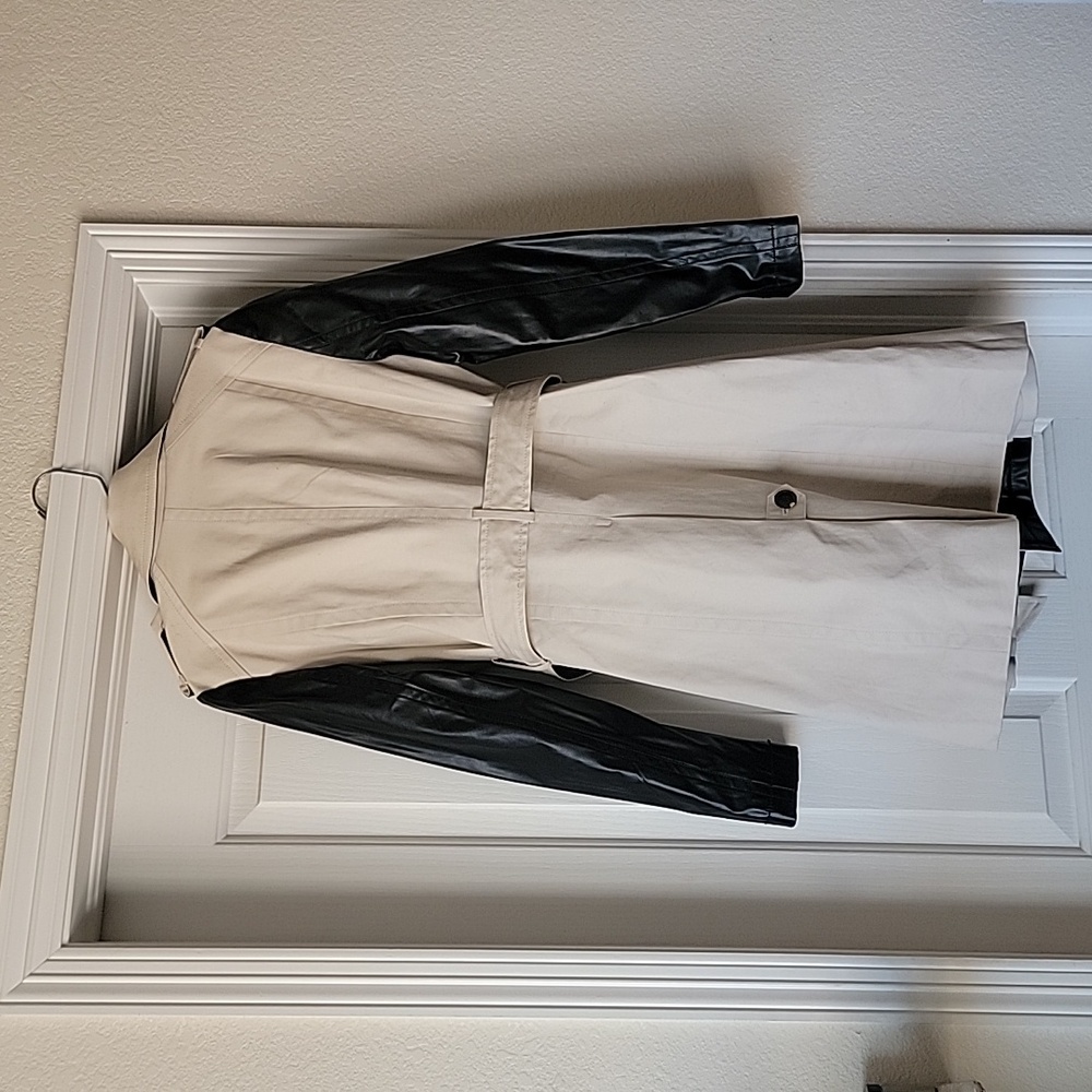NWOT Trench with faux leather sleeves/accents - Picture 3 of 3